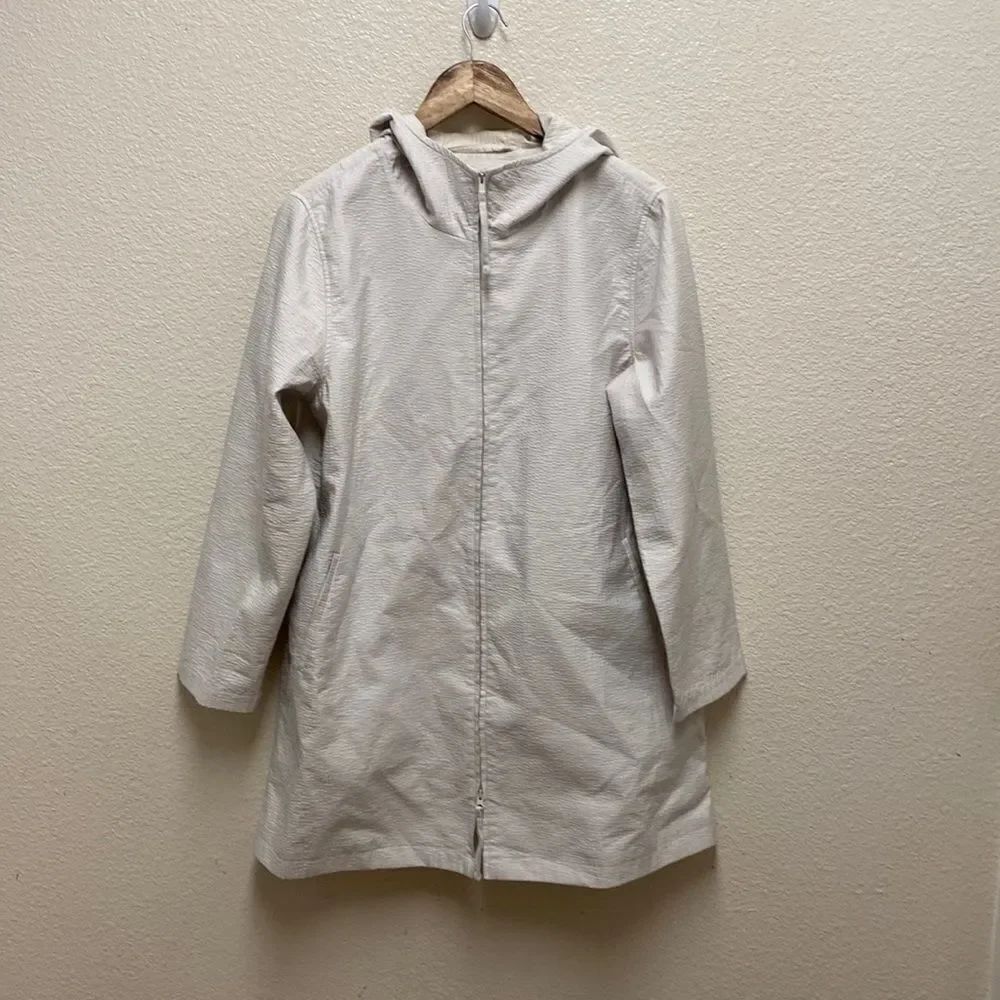 Eileen Fisher Textured Hooded Swing Coat Small